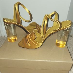 Burberry London Women's "COLEFORD" Yellow/Gold Satin Leather High Heel Sandals